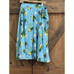 Modcloth Collectif Skirt Women’s Sz 26  A-line Blue Green Turtles Hawaiian Print
